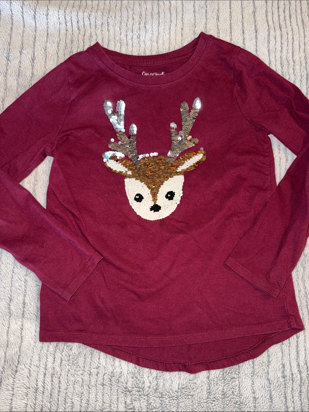 Cat & Jack Burgundy Long-Sleeve Tee with Sequin Reindeer